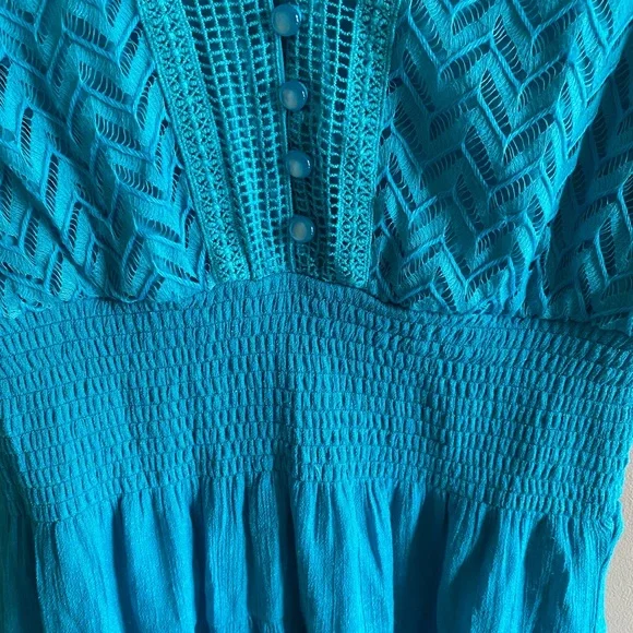 J Glee Womens Babydoll Dress L Aqua Tiered V Neck Lined Beachy Y2K - Picture 7 of 13